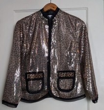 Chico's Size 0 XS Gold Sequin Leopard Print Blazer Jacket Satin Lined NWT 149