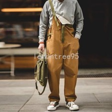 New Loose Casual Men Pants Overalls Retro Straight Trousers Suspenders Youth 3XL