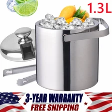 Outdoor Insulated Ice Bucket Stainless Double-Wall With Lid and Ice Tong 1300ML