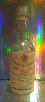 White Label Dewar's Scotch Whisky 1/10 Pint Miniature Bottle empty + Buy bonus