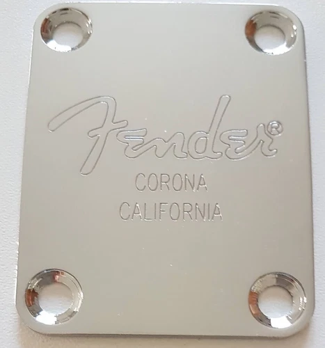 Neck Plate Custom Shop - Logo - Chrome + 4 Screws - Guitar - Bass