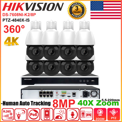 Hikvision 4K 8ch 8POE CCTV System 8MP 40X PTZ Camera Audio Auto Tracking IR Lot