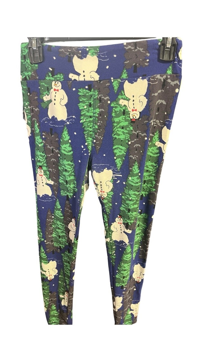 Lularoe OS Snowman Leggings Christmas Winter Frosty Trees Stretch