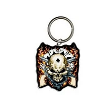 Cowboy SKULL with GUNS & DICE 2" Metal Key Ring (337) Keychain
