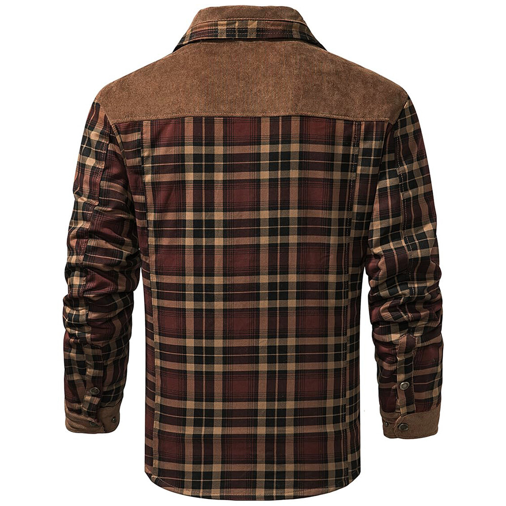 Mens Fleece Lined Coat Jacket Plaid Check Thick Shacket Winter Warm