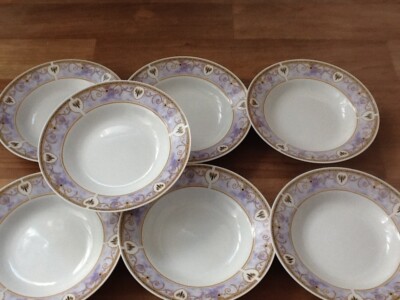7 X ROYAL NORFOLK 8'' DESSERTTELLER - FLIEDER, SCHWARZ, GOLDRAND - PORTOFREI UK