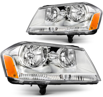 2pcs/Pair Chrome Amber Headlights Headlamps Assembly For Dodge Avenger 2008-2014