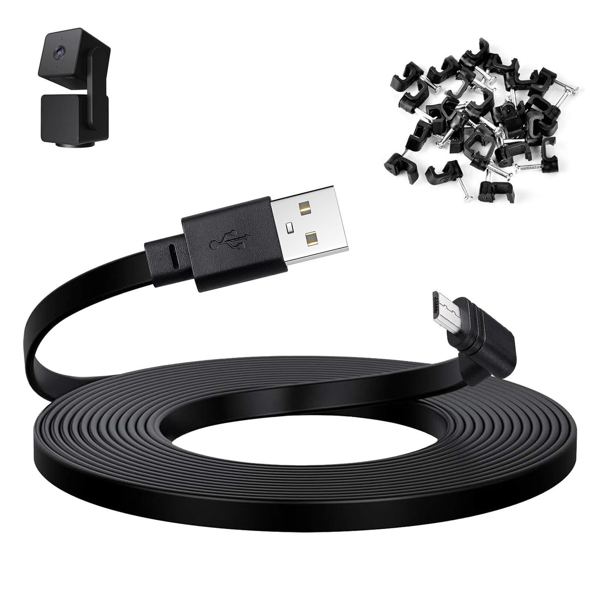 50 ft Power Cable for WYZE Cam Pan v3 Camera Long Flat Micro USB