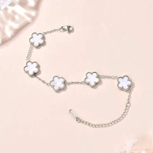 Lucky Clover Women's Hand Bracelets Double Sided Flowers Jewellery Gifts Stainle - Picture 35 of 38