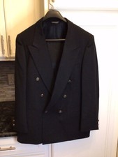 Pierre Cardin Mens Black Wool Double Breasted Brass Button Blazer, Jacket