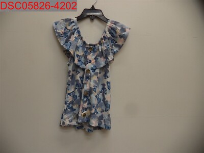 One Step Up Girls BleachDenim ButterflyPattern BabydollTop S(7/8) 195187593602