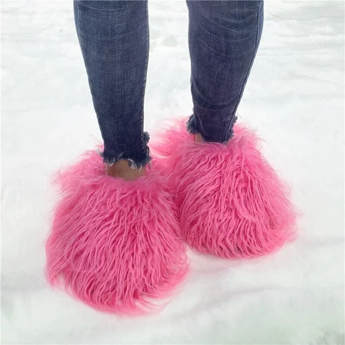 Outside Fashion Fluffy Sheep Mongolia Fur Sliper Shose For Women And Men - Picture 16 of 35