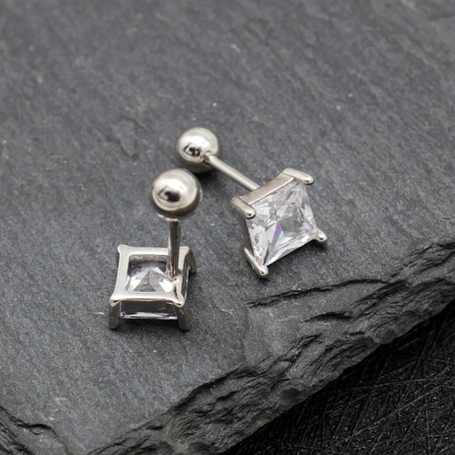 Sterling Silver Square CZ Crystal Helix Tragus Screw Back Stud Earrings A4525 - Picture 13 of 13