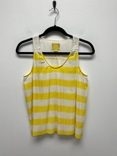 Maeve Womens White Yellow Striped Sleeveless Citron Pleated Boxy Tank Top 2