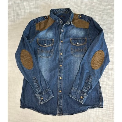 scotch and Soda Denim Western Womens Long Sleeve Button Up Elbow Shoulder Patch