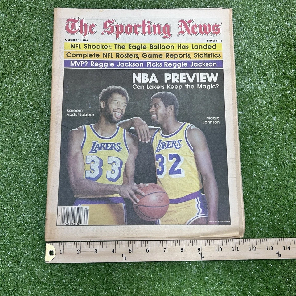 1980 Kareem Abdul-Jabbar / Magic Johnson, "The Sporting News" Lakers - Image 4 of 4