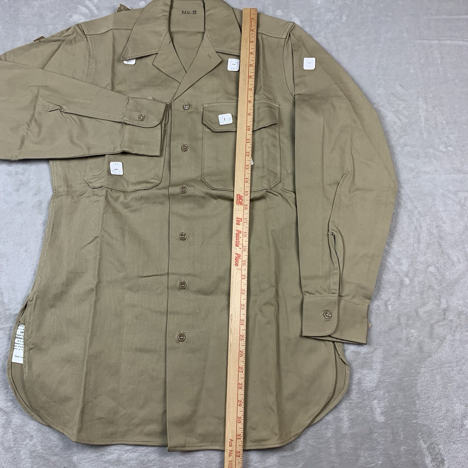 40s US Military Shirt 14.5x33 Khaki WW2 New Old Stock Philadelphia Quartermaster