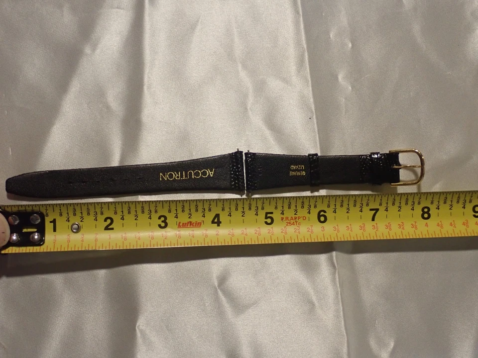 Pulseira de relógio masculina vintage Accutron couro lagarto preto, expansão 16-20mm - Imagem 4 de 4