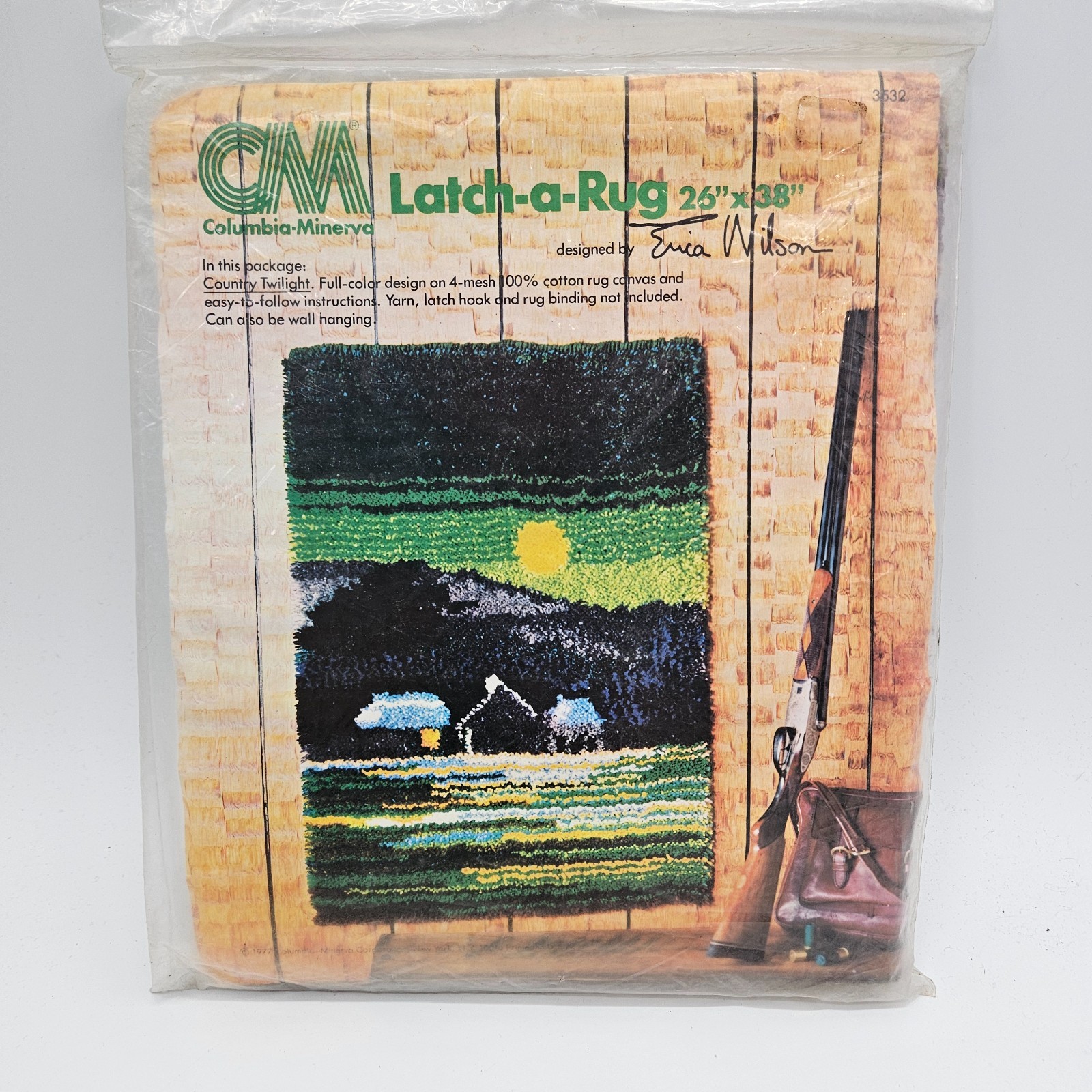 Vintage CM Latch Hook Rug Country Twilight Garden Columbia Minerva 26" x 38" NEW