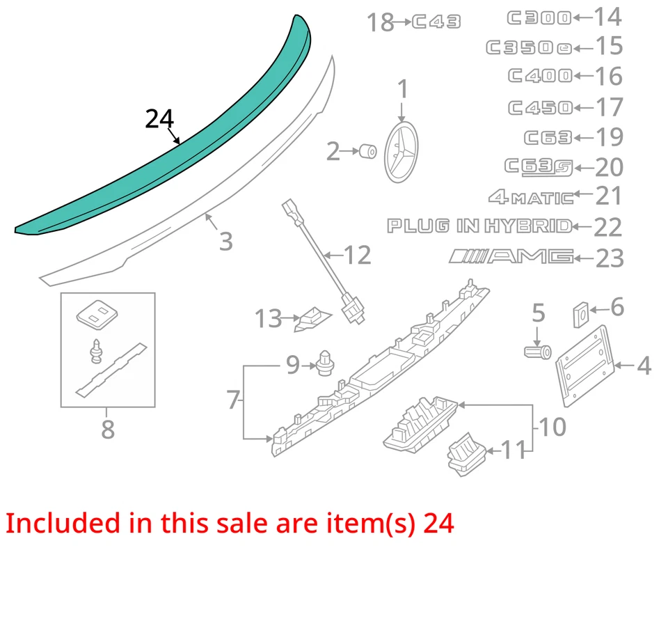 Alerón trasero labio fibra de carbono mercedes-benz c43 amg 2057900200 2015-2021 fabricante de equipos originales Foto 3 de 4