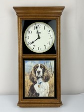 Wild Wings Wall Clock Springer Spaniel Dog Art Oak Wood Case Hanging Decor