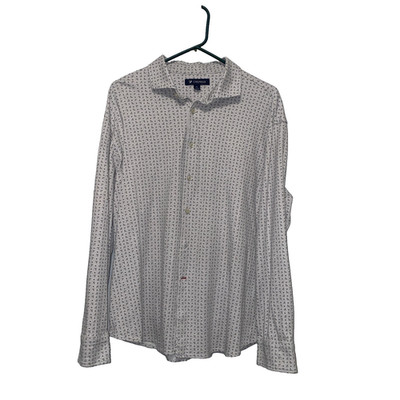 Cremieux Mens XL Long Sleeve Button Down Shirt Geometric Micro Print White Blue