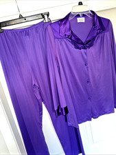 VTG Vanity Fair Pajama Set SMALL PURPLE Nylon Pant Loungewear Long Sleeve