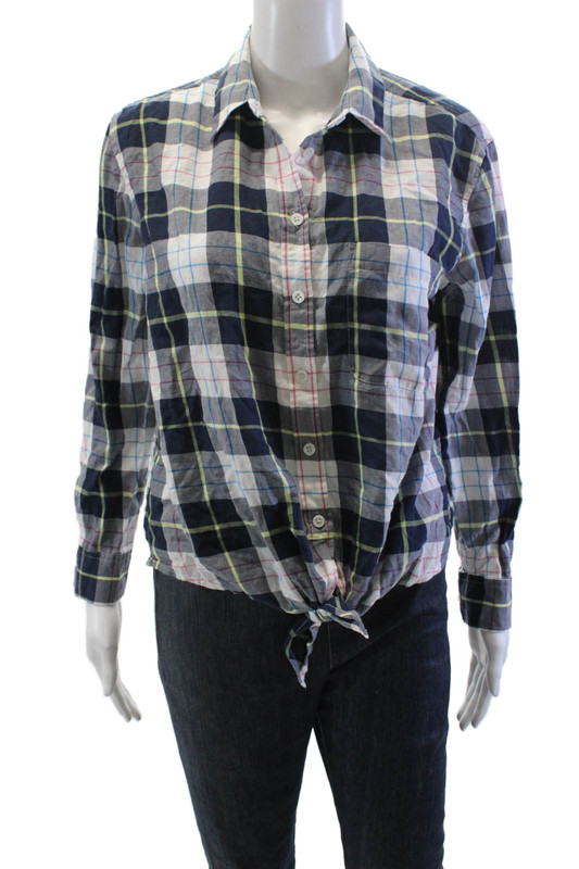 Equipment Femme Womens Cotton Plaid Buttoned Shirt Multicolor Size S