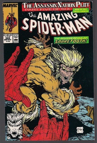 AMAZING SPIDER-MAN #324 MARVEL 1989 ASSASSIN NATION PLOT PT 5 SABRETOOTH VF+