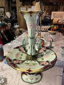 Art Nouveau Majolica Centerpiece Epergne Exceptional 20”