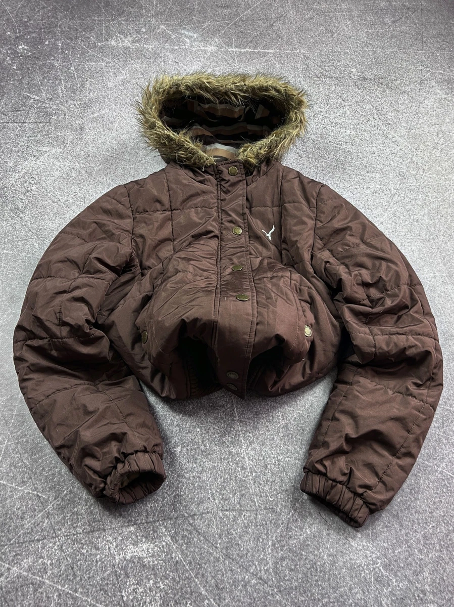 VINTAGE STREETWEAR JAPANESE STYLE FUR ZIP HOOD BROWN BOMBER JACKET