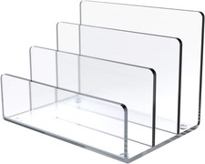 Clear Acrylic File Holder, 3 Sections Vertical Desktop Organizer, 9 x 6.5 x 6.5