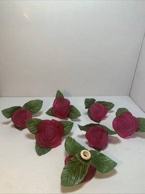 Old World Christmas Vintage Pink Rose Glass Light Covers, Set Of 7