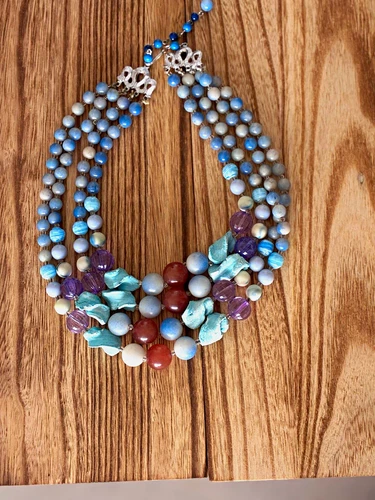 Vintage JAPAN 4-Strand Multi-Color Beaded Statement Necklace image 3