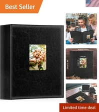 Elegant Black Leather Photo Album - 400 Pockets for 4x6 Vertical Pictures