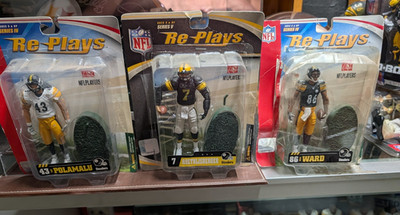 3pc lot Pittsburgh Steelers Roethlisberger/Polamalu/Ward Re-Play figures