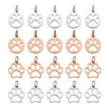 Dog Paw Print Charms Set 3mm, 20 Pcs Cat Dog Paw Pendant, Silver/Rose Gold
