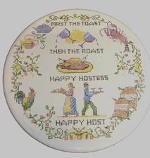Hyalyn Trivet Tea Tile Hot Plate USA 507 Cork Backing FARMHOUSE Embroidery   755