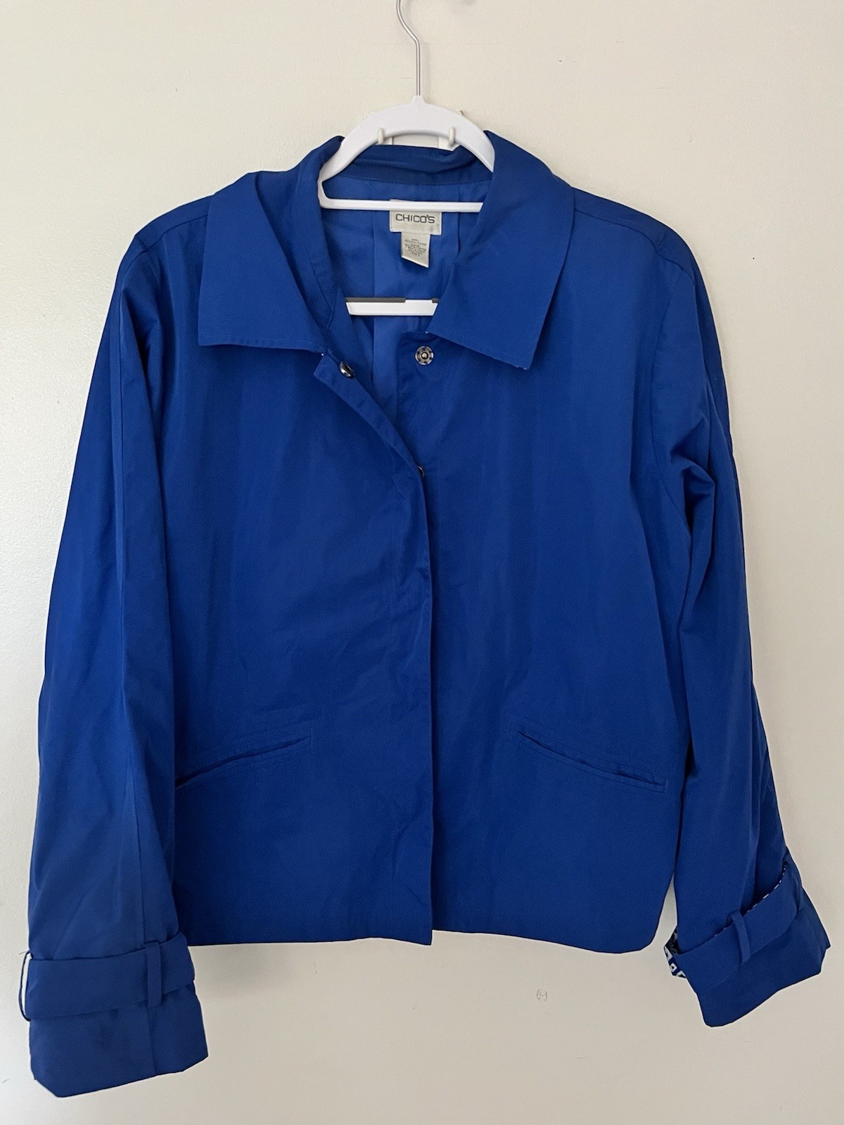 chicos size 2 Polyester Blue Snap Button Jacket W… - image 1