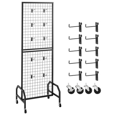 VEVOR Grid Wall Panel 1.9x5.4ft | Wire Display Rack w/ Wheels & 10 Hooks
