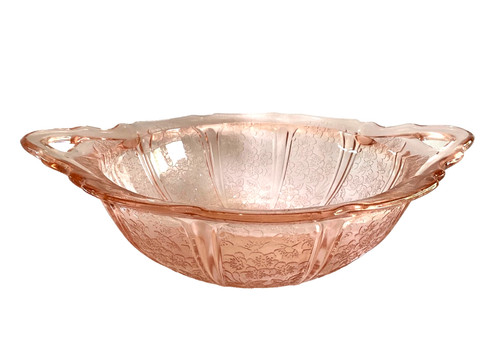 Vintage Cherry Blossom By Jeanette Pink Depression Glass 2 Handled Serving Bowl