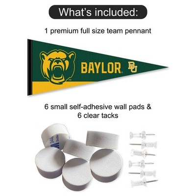 Baylor Bears Pennant Flag With Wall Mount - 12x30 Inch Felt Banner With Adhesive Pads & Tacks