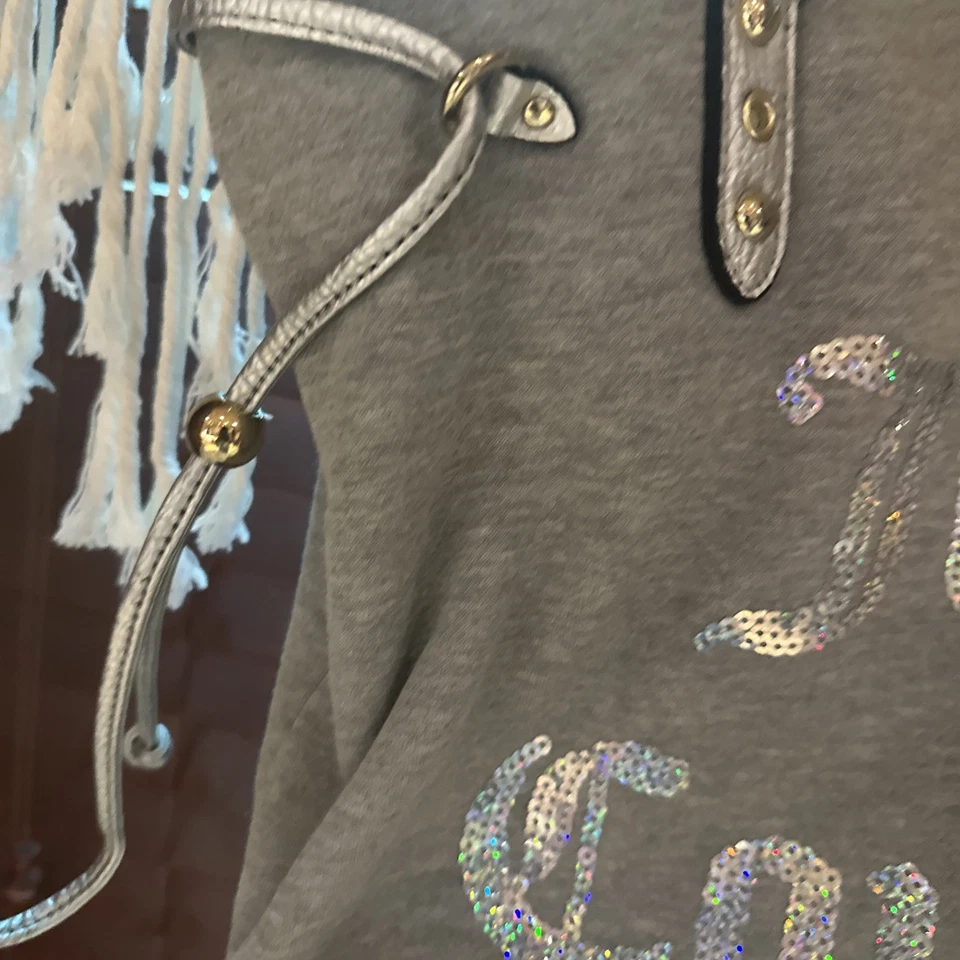 Juicy Couture Vintage Tote Bag Sequin Logo Sweatshirt Leather Gray Silver - Image 4 of 4