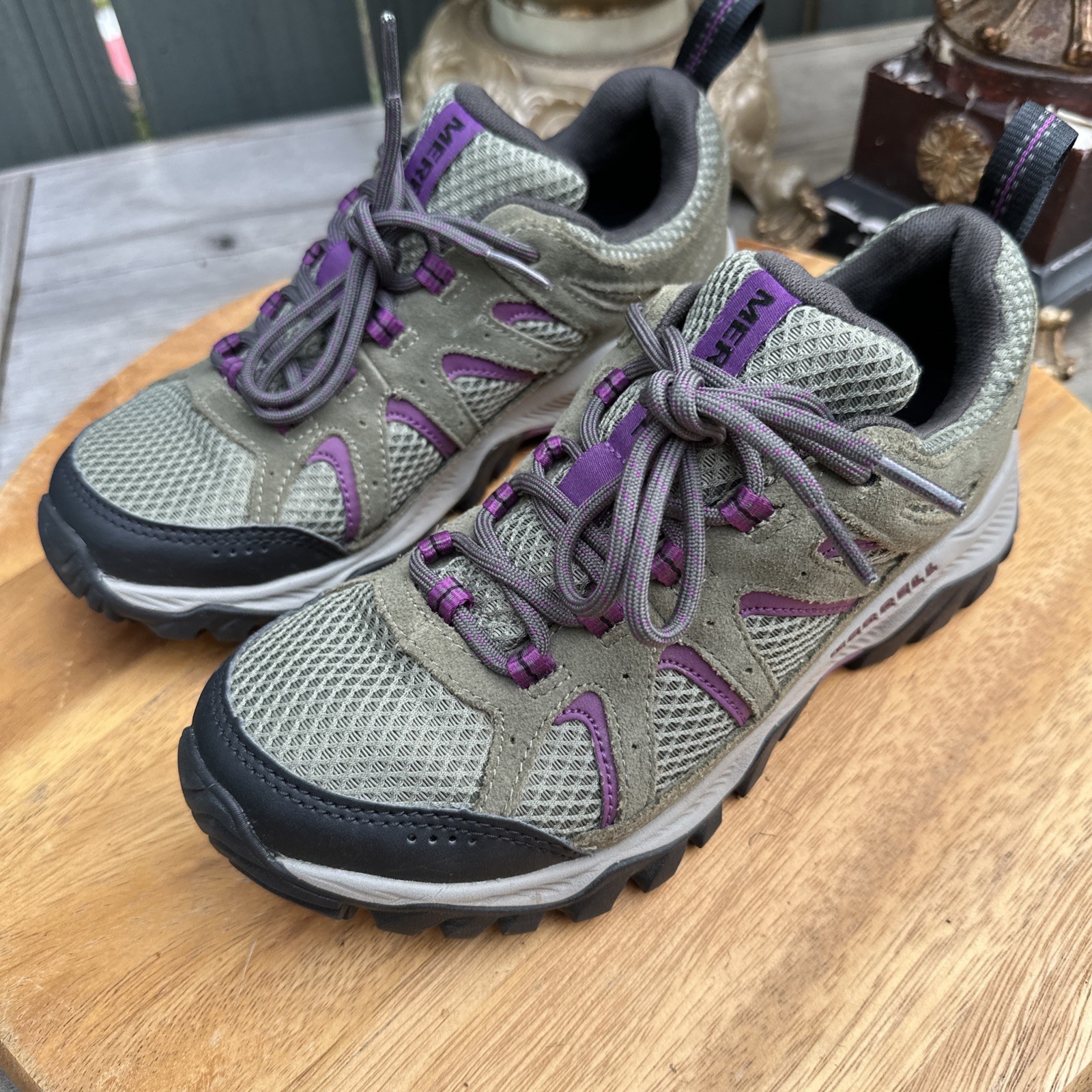 Scarpe da trekking Merrell Oakcreek viola oliva impermeabili da donna usate in ottime condizioni taglia 6 5 J035928