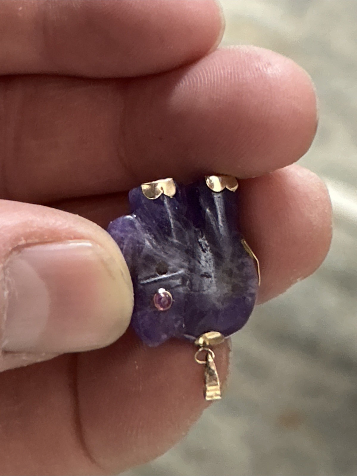 Solid 14k Yellow Gold Amethyst Ruby Elephant Pend… - image 12