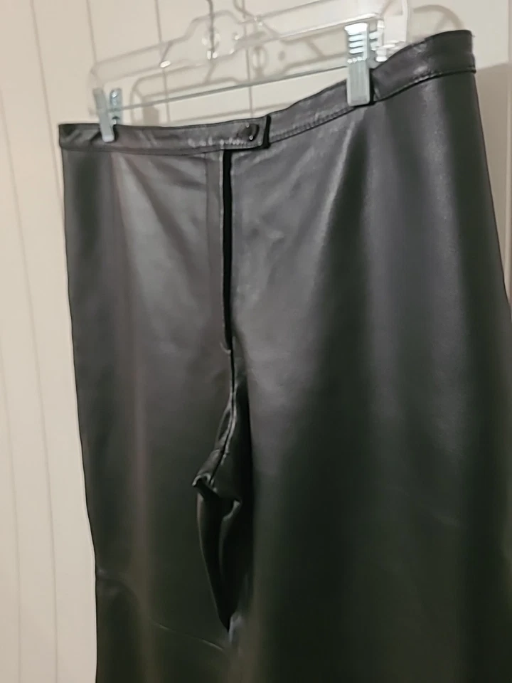 Pantalones de cuero genuino Spiegel para mujer 16 forrados negros pierna recta otoño invierno Foto 4 de 4