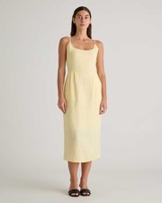 NWT Quince 100% European Linen Scoop Neck Midi Dress Soft Yellow Large L