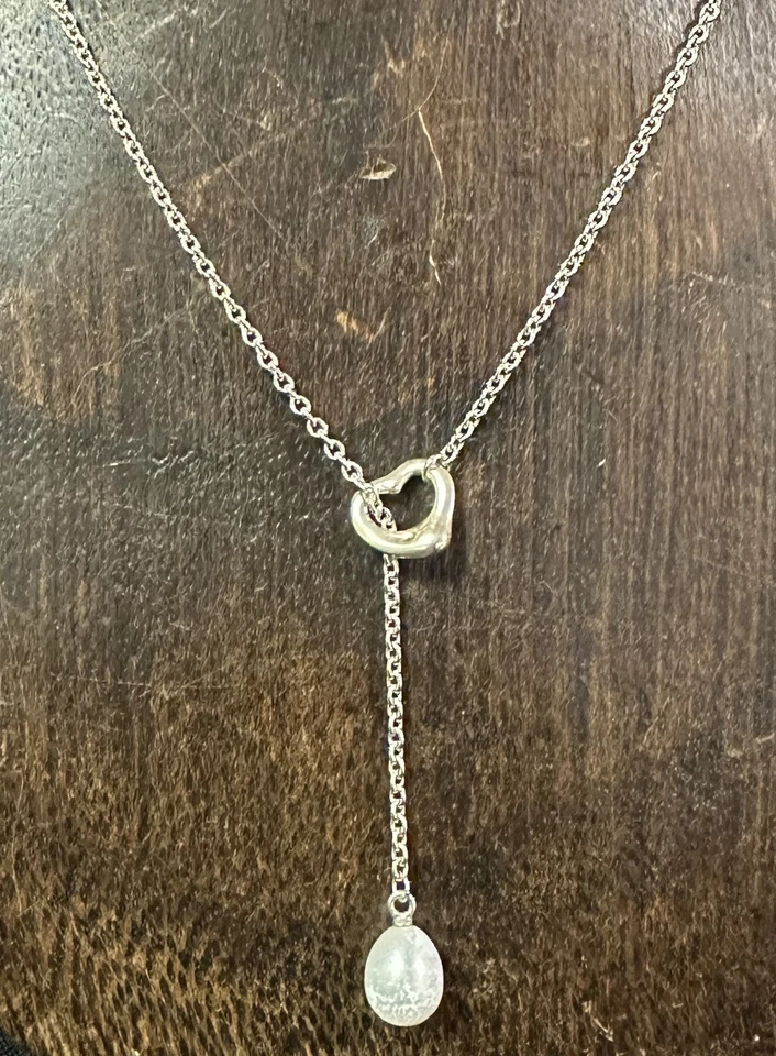 Collar Lariat de plata esterlina Tiffany&Co Elsa Peretti corazón perlas caja y bolsa Foto 2 de 4
