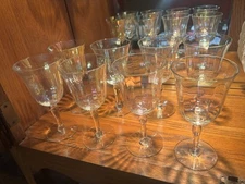 Vintage Optic Tulip Shaped Crystal Wine Glasses Clear Iridescent Set of 8