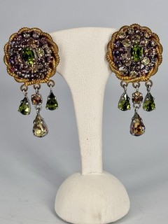 1959 Vintage Christian Dior Multi Colored Rhinestone Clip Earrings Couture